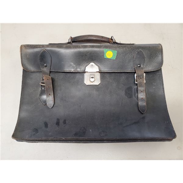 vintage black leather bag / briefcase 1920's