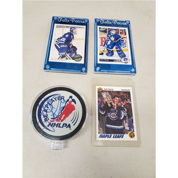 signed hockey cards & puck