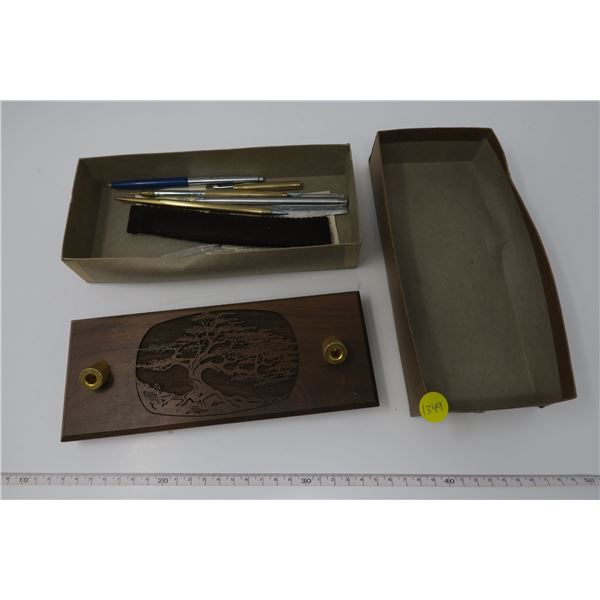 RBC Decorative Wood Desk Pen Set 3 Piece and Pens