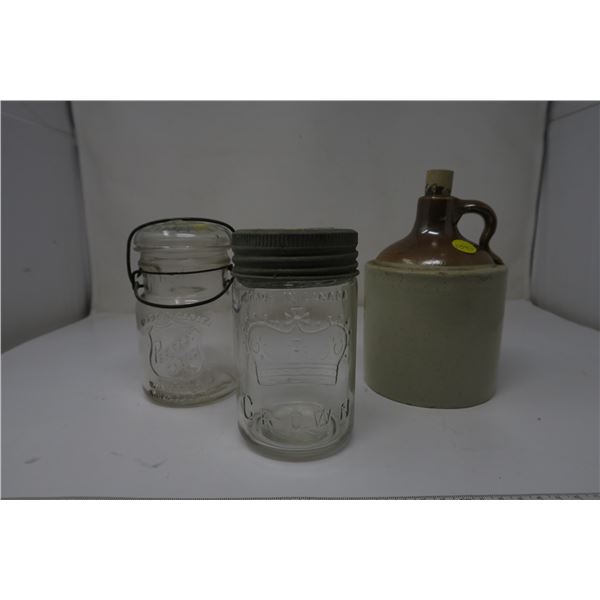 2 Mason Jars and a Clay Jug