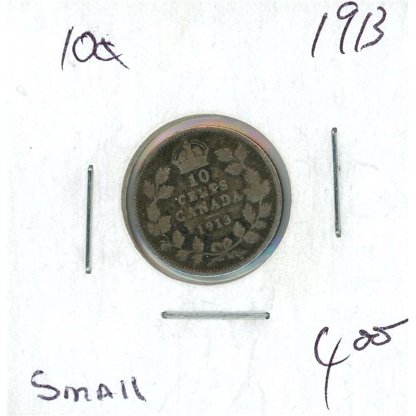 1913 Canadian Silver 10 Cent Coin (Small)