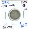 Image 1 : 1903-H Canadian Silver 10 Cent Coin (VG)