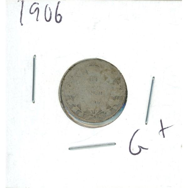 1906 Canadian Silver 10 Cent Coin (G+)