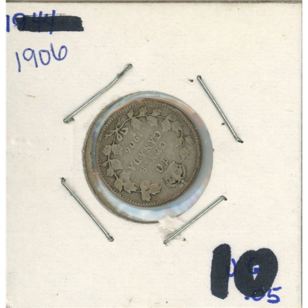 1906 Canadian Silver 10 Cent Coin