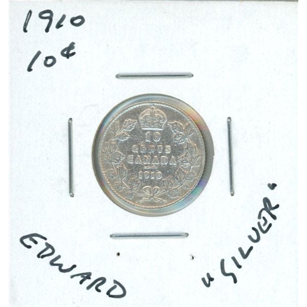 1910 Canadian Silver 10 Cent Coin (Edward)