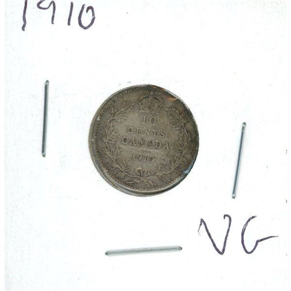 1910 Canadian Silver 10 Cent Coin (VG)