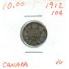 Image 1 : 1912 Canadian Silver 10 Cent Coin (VG)