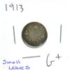 Image 1 : 1913 Canadian Silver 10 Cent Coin (G+) (Small Leaves)