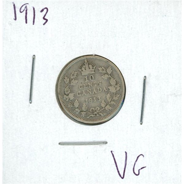 1913 Canadian Silver 10 Cent Coin (VG)