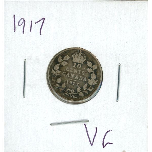 1917 Canadian Silver 10 Cent Coin (VG)