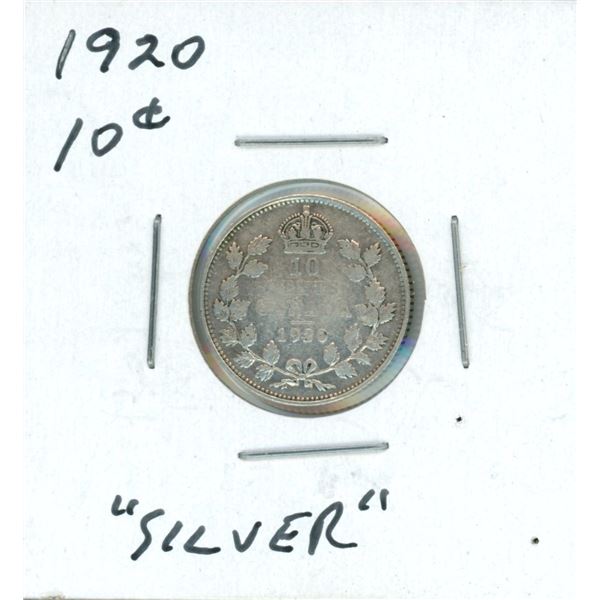 1920 Canadian Silver 10 Cent Coin