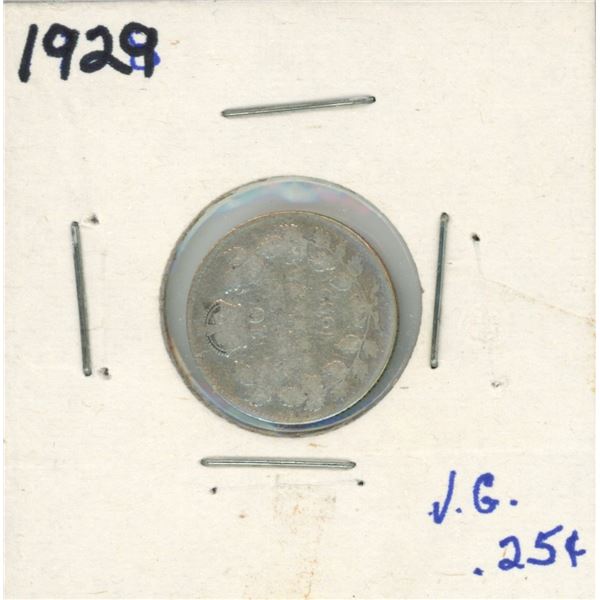 1929 Canadian Silver 10 Cent Coin (VG)