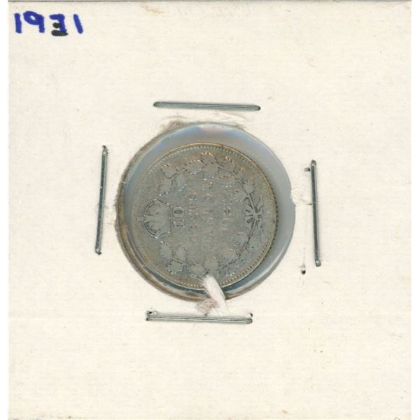 1931 Canadian Silver 10 Cent Coin