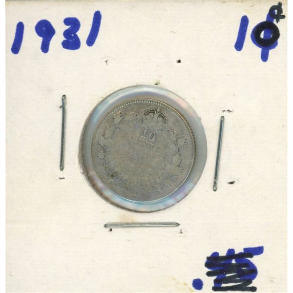 1931 Canadian Silver 10 Cent Coin