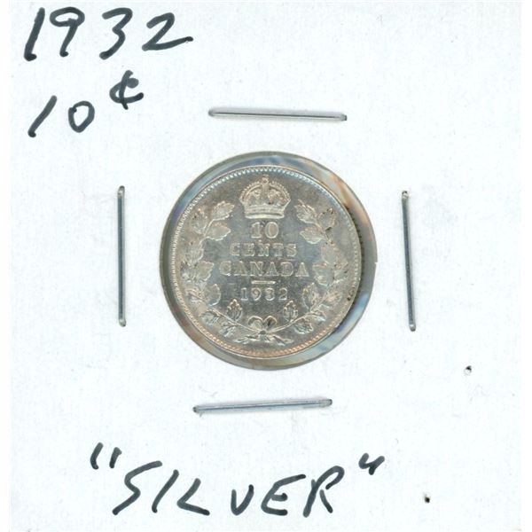 1932 Canadian Silver 10 Cent Coin