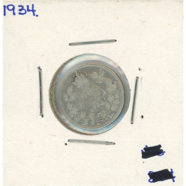 1934 Canadian Silver 10 Cent Coin