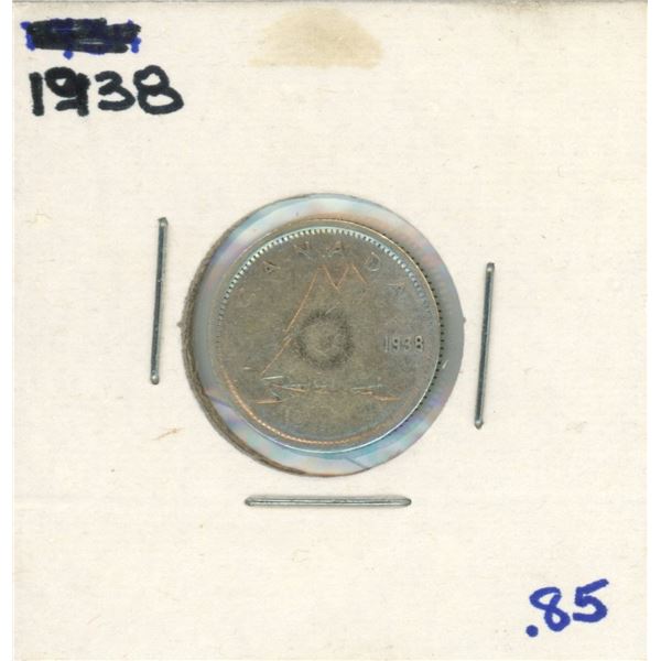 1938 Canadian Silver 10 Cent Coin