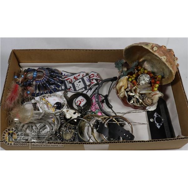 BOX FULL OF FASHION JEWELLERY INCL WATCHES,