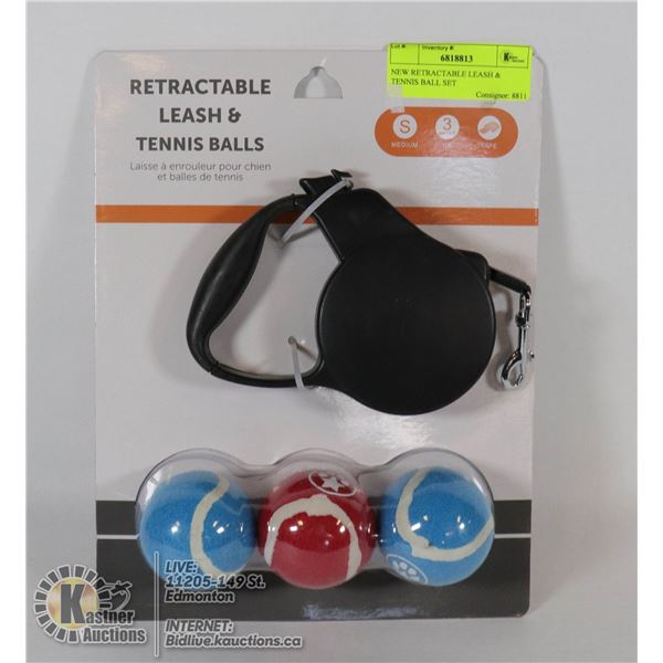 NEW RETRACTABLE LEASH & TENNIS BALL SET