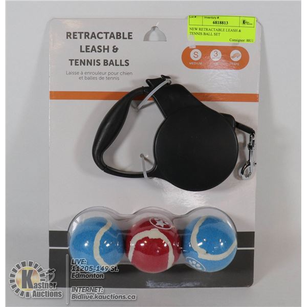 NEW RETRACTABLE LEASH & TENNIS BALL SET