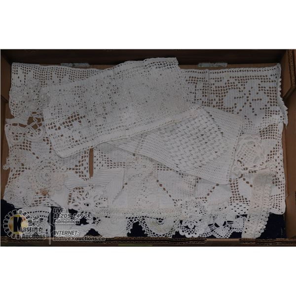 FLAT OF ASSTD CROCHET DOILIES. ESTATE.