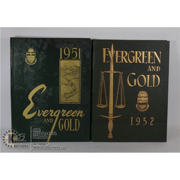 VINTAGE U OF A EVERGREEN & GOLD YEARBOOKS- 1951 &