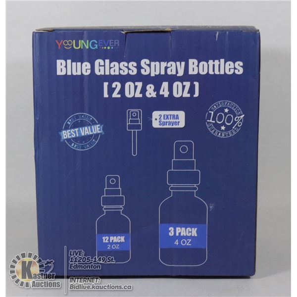 NEW 15 PC BLUE GLASS SPRAY BOTTLES