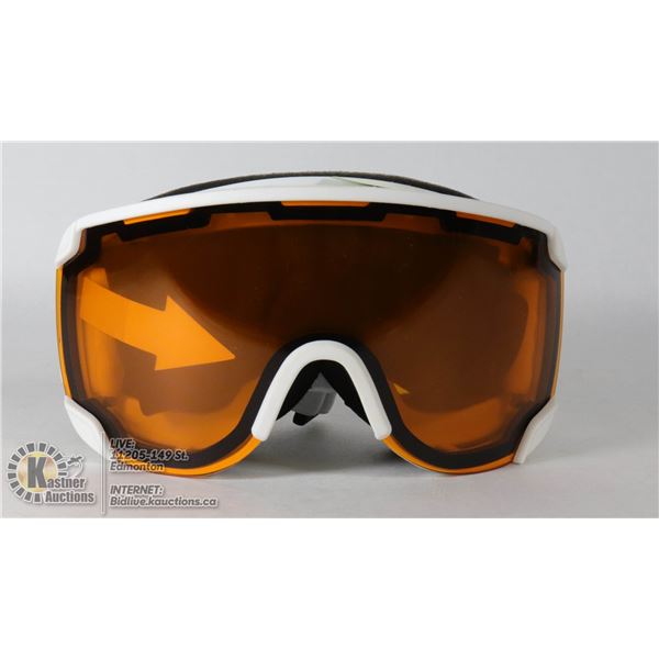 PAIR OF SKI GOGGLES WITH ORANGE LENS