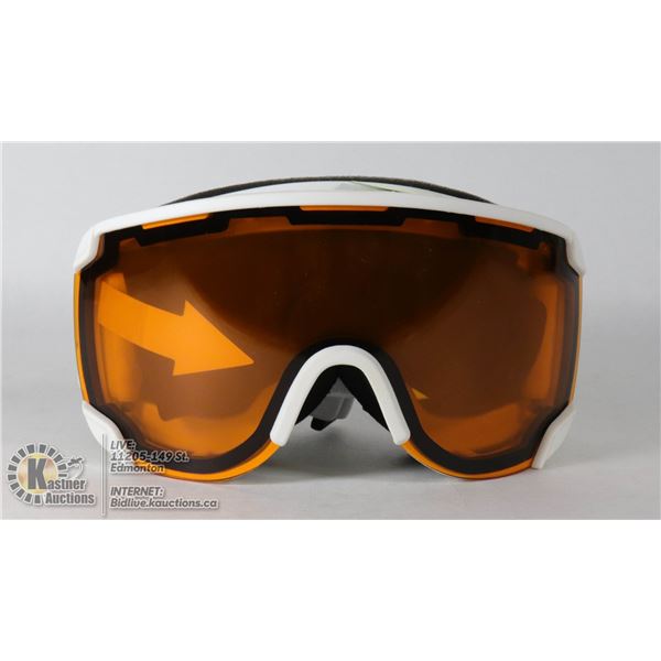 PAIR OF SKI GOGGLES WITH ORANGE LENS