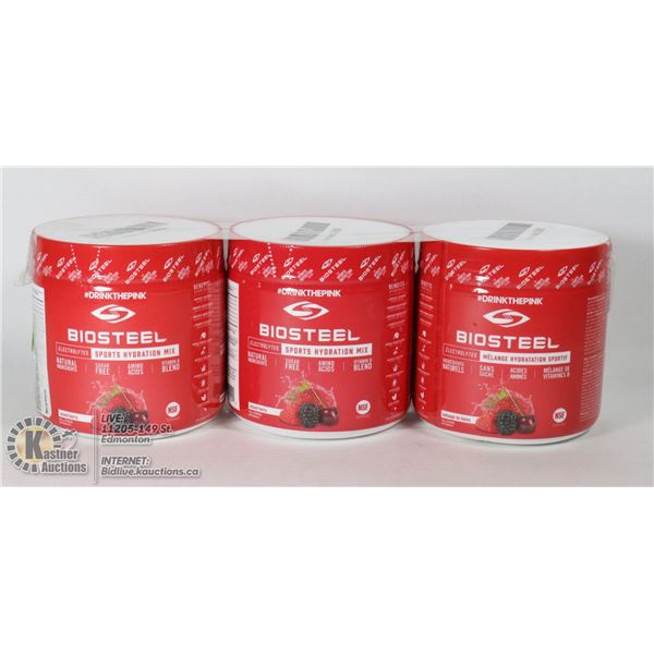LOT OF 3 BIOSTEEL SPORTS HYDRATION MIX, MSRP $32