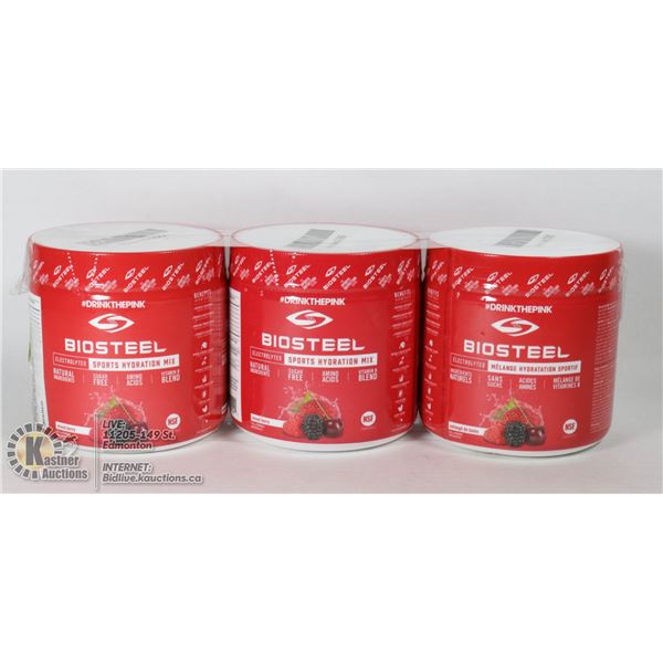 LOT OF 3 BIOSTEEL SPORTS HYDRATION MIX, MSRP $32