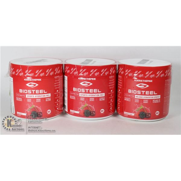 LOT OF 3 BIOSTEEL SPORTS HYDRATION MIX, MSRP $32