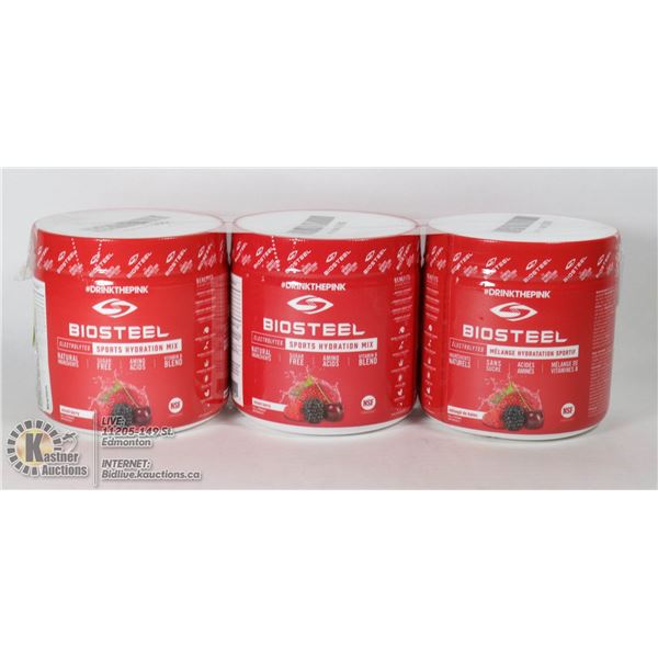LOT OF 3 BIOSTEEL SPORTS HYDRATION MIX, MSRP $32