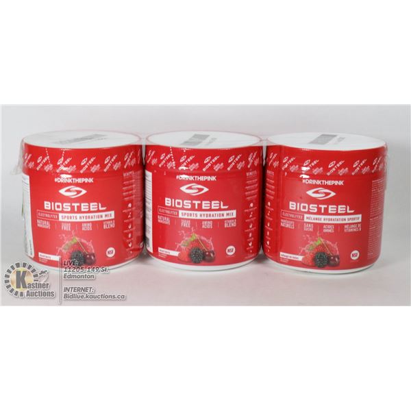 LOT OF 3 BIOSTEEL SPORTS HYDRATION MIX, MSRP $32