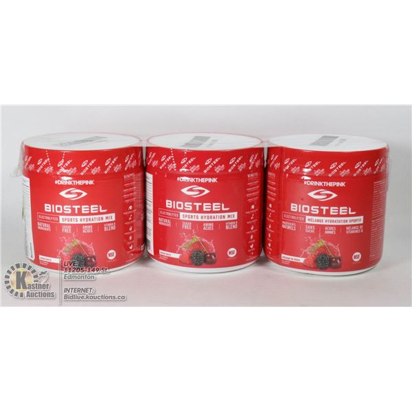 LOT OF 3 BIOSTEEL SPORTS HYDRATION MIX, MSRP $32