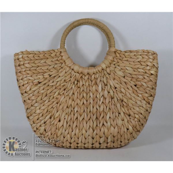 NEW WICKER BASKET STYLE TOTE WITH SCARF