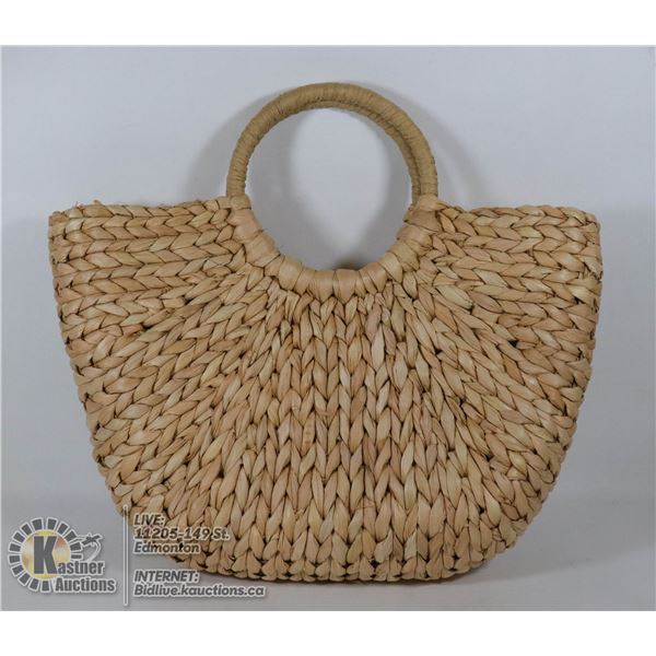 NEW WICKER BASKET STYLE TOTE WITH SCARF