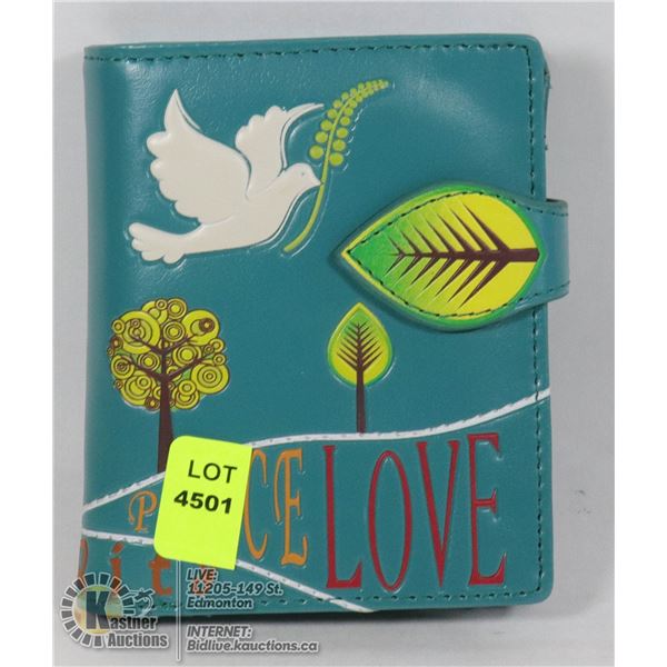 NEW SHAGWEAR PEACE, LOVE, FAITH  WALLET - SM SIZE