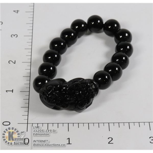 #289-PIXIU OBSIDIAN BEAD BRACELET 8"/ 12mm