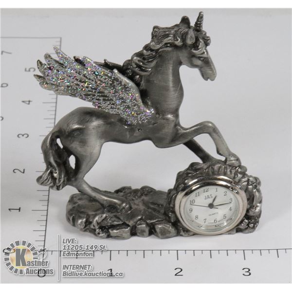 HEAVY PEWTER UNICORN COLLECTIBLE CLOCK