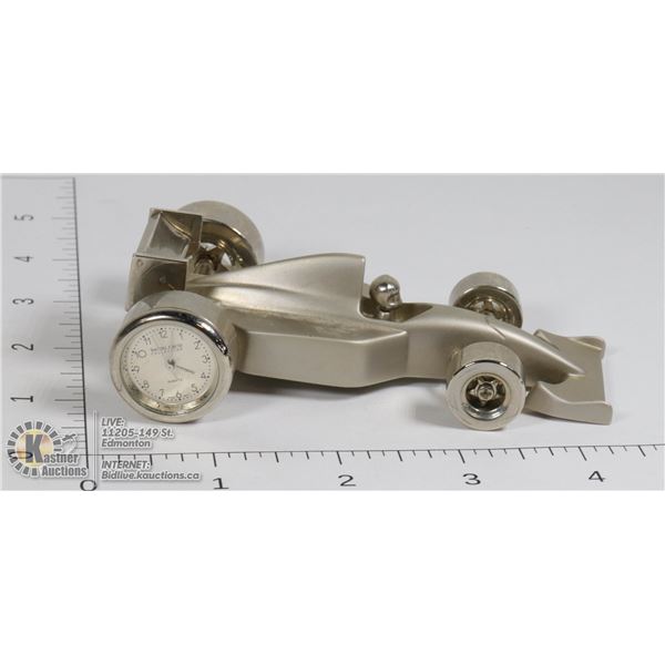 HEAVY SILVER INDY CAR COLLECTIBLE CLOCK
