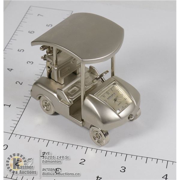 HEAVY SILVER GOLF CART COLLECTIBLE CLOCK