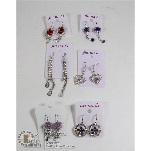 6 PAIRS OF NEW CRYSTAL EARRINGS