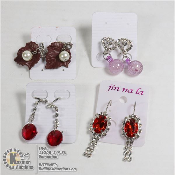 SET OF 4 NEW CLIP ON CRYSTAL EARRINGS