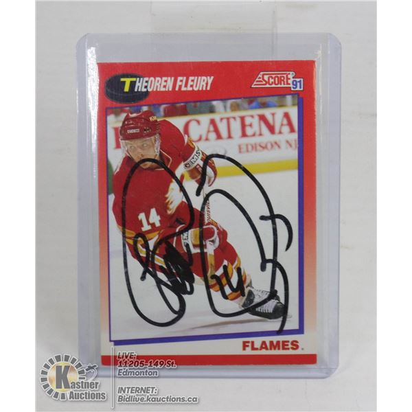 THEOREN FLEURY SIGNED CALGARY FLAMES HOCKEY CARD