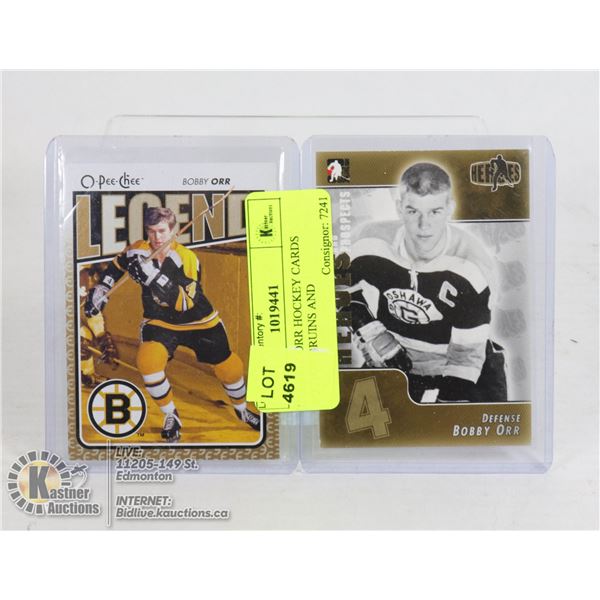 2 BOBBY ORR HOCKEY CARDS BOSTON BRUINS AND