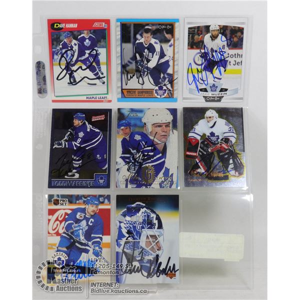 8 SIGNED TORONTO MAPLE LEAFS HOCKEY CARDS HOF