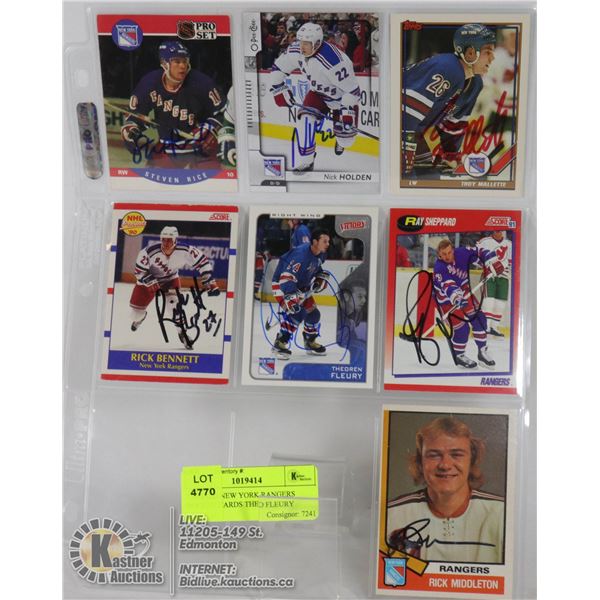 7 SIGNED NEW YORK RANGERS HOCKEY CARDS THEO FLEURY
