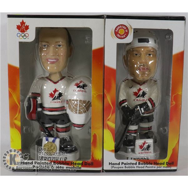 LOT OF 2 TEAM CANADA BOBBLE HEADS, RODEUR & LINDRS