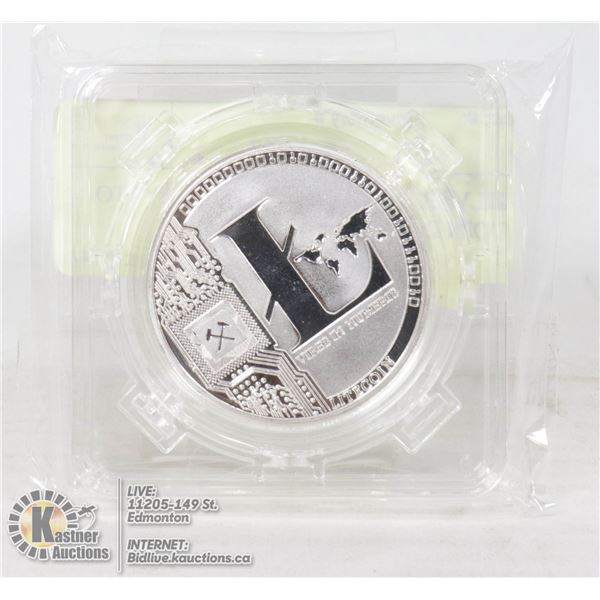 SILVER PLATED LITECOIN CRYPTO COIN IN ROTATING